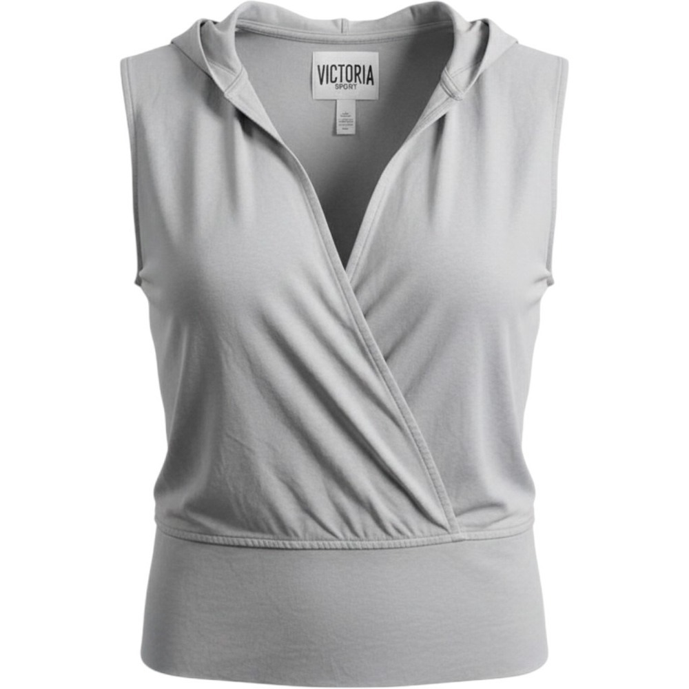Victoria Sport Womens Gray Surplice Wrap Sleeveless Hoodie Gym Top Size M